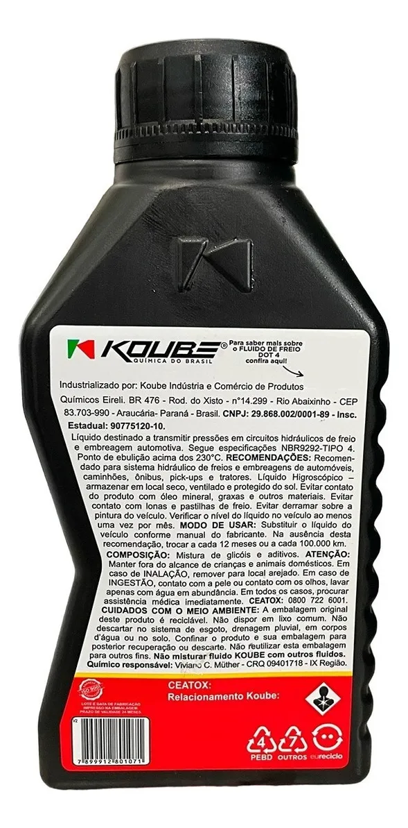 Óleo Fluido Freio Dot 4 500ml Koube Original - Imagem 3